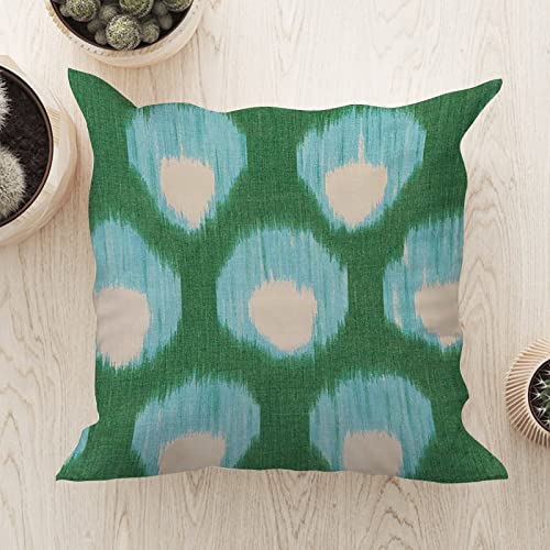 MangGou Peacock Green and Aqua Bukhara Ikat Cushion Cover Home Decor Sofa Pillows with Zipper Hidden Toss Pillows for Living Room Bedroom Gift White Linen 20x20in