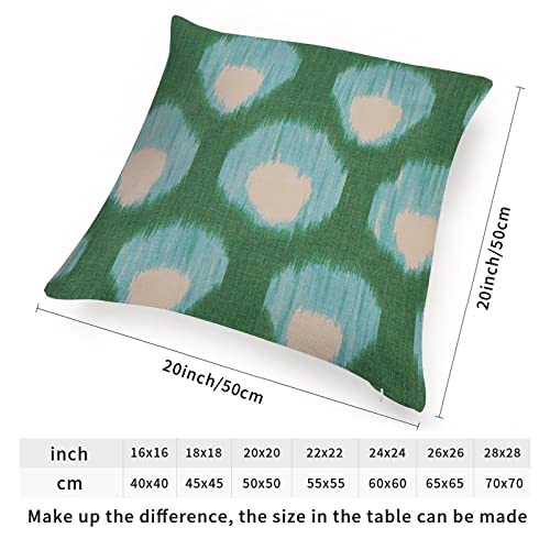 MangGou Peacock Green and Aqua Bukhara Ikat Cushion Cover Home Decor Sofa Pillows with Zipper Hidden Toss Pillows for Living Room Bedroom Gift White Linen 20x20in