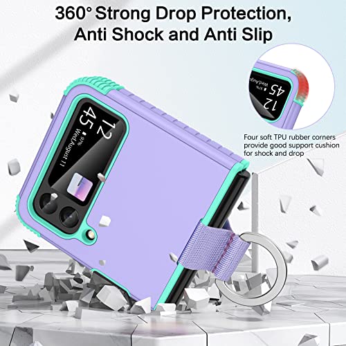 BENTOBEN Samsung Galaxy Z Flip 4 Case, Z Flip 4 5G Case, Heavy Duty 2 in 1 Full Body Rugged Shockproof Protection Cover with Ring Girls Women Boy Men Covers for Galaxy Z Flip 4 6.7”, Purple/Mint