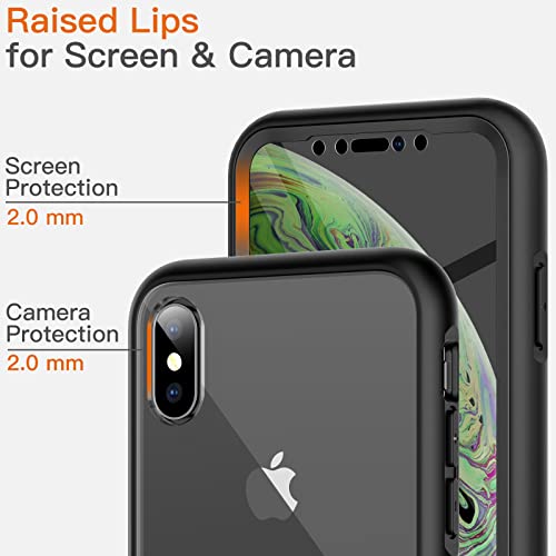 JETech Case for iPhone Xs and iPhone X 5.8 Inch with Built-in Screen Protector Anti-Scratch, 360 Degree Full Body Rugged Phone Cover Clear Back (Black)