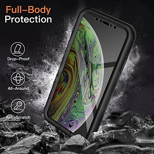 JETech Case for iPhone Xs and iPhone X 5.8 Inch with Built-in Screen Protector Anti-Scratch, 360 Degree Full Body Rugged Phone Cover Clear Back (Black)