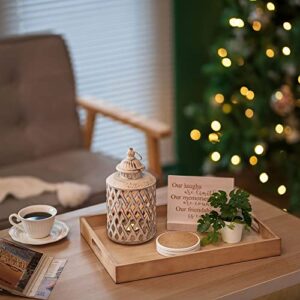 Hanobe Serving Tray with Handles: Rustic Decorative Wood Rectangle Trays with Cutout Handles for Coffee Table Breakfast Ottoman Living Room Kitchen Home Decor, Light Brown