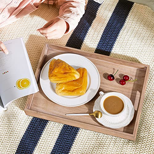 Hanobe Serving Tray with Handles: Rustic Decorative Wood Rectangle Trays with Cutout Handles for Coffee Table Breakfast Ottoman Living Room Kitchen Home Decor, Light Brown