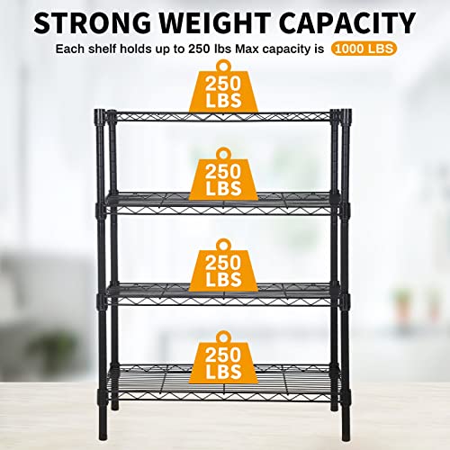 YYkokocat 4 Tier Adjustable Shelving Unit 1000Lb Capacity Metal Storage Shelves Heavy Duty Wire Shelf for Bathroom Kitchen Pantry Steel Wire Rack Shelf Organizer, 36" W x 14" D x 54" H, Black