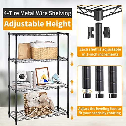 YYkokocat 4 Tier Adjustable Shelving Unit 1000Lb Capacity Metal Storage Shelves Heavy Duty Wire Shelf for Bathroom Kitchen Pantry Steel Wire Rack Shelf Organizer, 36" W x 14" D x 54" H, Black