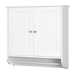 giantex bathroom cabinet wall mounted - over the toilet medicine cabinet with double doors, adjustable shelf and towels bar, above toilet storage cabinet for bedroom kitchen wall cabinet (white)