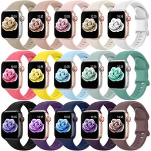 treasuremax 15 pack bands compatible with apple watch band 41mm 40mm 38mm 45mm 44mm 42mm, sport waterproof wristbands soft silicone strap for iwatch series 8 7 6 5 4 3 2 1 se men women 38/40/41mm