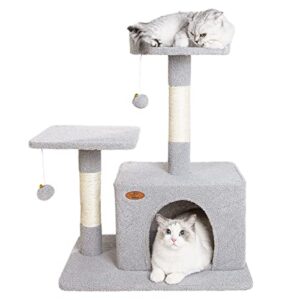 Upgraded Cat Tree for Indoor Cats - Babole Pet 30.3 inch Tall Cat Tower,Cat Condo with Large Perch Spacious Cat Cave and Scratching Post for Kittens,Adult Cats,Cat Furniture with Jump Platform,Grey.