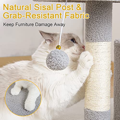 Upgraded Cat Tree for Indoor Cats - Babole Pet 30.3 inch Tall Cat Tower,Cat Condo with Large Perch Spacious Cat Cave and Scratching Post for Kittens,Adult Cats,Cat Furniture with Jump Platform,Grey.