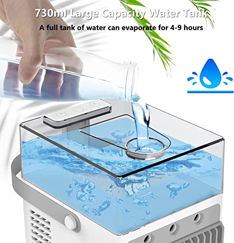 Portable Air Conditioner, Powerful Evaporative Air Cooler Fan 3 Speeds for Air Clean with 3 Ice Packs,Whisper Quiet Personal Fan for Home, Office