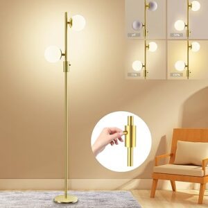 bulbeats mid century floor lamp, s sytle gold floor lamp with 2 shatterproof globe, 59inch modern standing lamp for living room,
