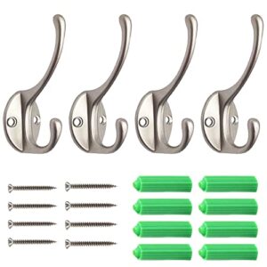 nanaxagly 4 pack retro silver coat hooks, with 8 screws and 8 plastic expansion anchors, for hanging coats, bag, backpack, robe, towel, hat, jacket etc.