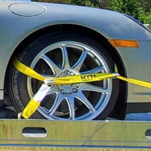 Mytee Products 8 Point Roll Back Vehicle Tie Down Kit with Chain Extension on Both Ends - 18 FT Straps, Ratchet Handles - Working Load Limit 3333 LB - Tow Truck Straps Car Hauler Tie Down System