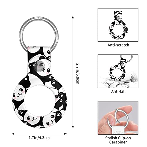 Waterproof Airtag Keychain&Leather Air Tag Holder,Seamless Pattern Cute Panda Protective Tracker Case with Loop Key Ring for Airtags,Airtag Cover for Wallet,Luggage,Cat,Dog,Pets