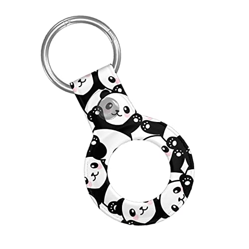 Waterproof Airtag Keychain&Leather Air Tag Holder,Seamless Pattern Cute Panda Protective Tracker Case with Loop Key Ring for Airtags,Airtag Cover for Wallet,Luggage,Cat,Dog,Pets