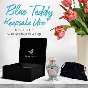 Blue Baby Keepsake Urn - Mini Infant Urn for Baby Girl/Boy with Box & Bag - Handcrafted Teddy Bear Urn - Small Cremation Urn for Children Ashes - Tribute to Your Loved Kid with Baby Urn