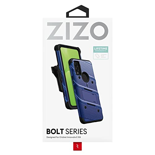 ZIZO Bolt Bundle for Cricket Innovate E 5G Case with Screen Protector Kickstand Holster Lanyard - Blue
