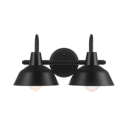 Globe Electric 63000004 3-Piece Bathroom Set, Matte Black, 15.5" 2-Light Vanity Light, Towel Ring, Toilet Paper Holder, Bulb Not Included