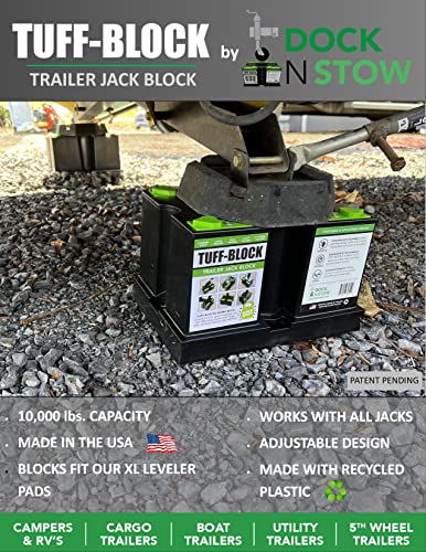 TUFF-Block by Dock N Stow Trailer Jack Blocks for RV Camper, 5th Wheel, Boat | Works w/Any Tongue Jack, Post, Scissor Stabilizer or Foot (Round or Square) | Stand Supports 10,000 lbs | Orange Stops