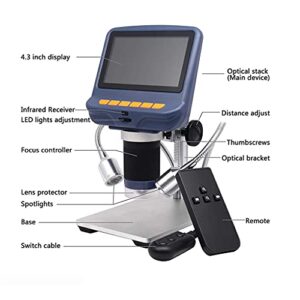 LXXSH 220X Desktop Electronic Digital Stereo Microscope for Soldering Repairing with 4.3-inch Screen LED Light