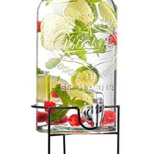 Royalty Art Mason Jar Glass Drink Dispenser for Parties, Holidays, and Events with Wide-Mouth Top and Easy Pour Spigot, Serve Cold Tea, Water, and Lemonade, 1 Gallon (With Stand)