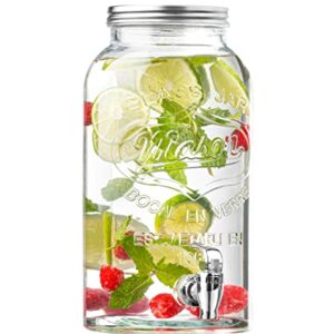 Royalty Art Mason Jar Glass Drink Dispenser for Parties, Holidays, and Events with Wide-Mouth Top and Easy Pour Spigot, Serve Cold Tea, Water, and Lemonade, 1 Gallon (With Stand)