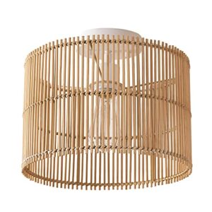 globe electric 65901 1-light flush mount ceiling light, matte white, natural bamboo shade, bulb not included