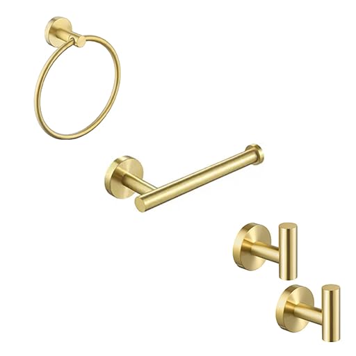 KES Bathroom Toilet Paper Holder & Bath Robe Hook Towel Hook & Brushed Gold Towel Ring,A2175S12-BZ-SL+A2164-BZ-P2+A2180-BZ