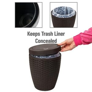 Mind Reader Basket Collection, Round Wastepaper Basket and Toilet Brush Set, Premium Wicker Design, 2 Piece Set, Swivel Lid Bin is 8.75"W x 11.25"H, Brush is 15.25"H, 8.75"L x 8.75"W x 11.25"H, Brown