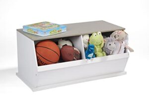 badger basket two bin stackable toy storage cubby organizer - white/light gray