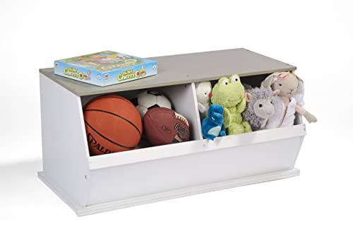 Badger Basket Two Bin Stackable Toy Storage Cubby Organizer - White/Light Gray