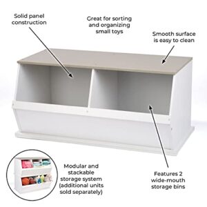 Badger Basket Two Bin Stackable Toy Storage Cubby Organizer - White/Light Gray