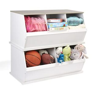 Badger Basket Two Bin Stackable Toy Storage Cubby Organizer - White/Light Gray