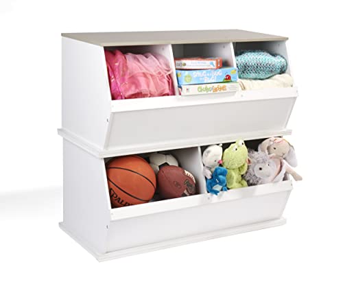 Badger Basket Two Bin Stackable Toy Storage Cubby Organizer - White/Light Gray