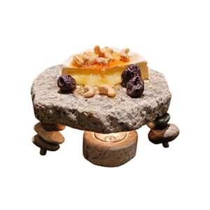 sea stones granite hot plate with tea light holder - elegant serving platter decor for hot food appetizers pie, hot fudge, flambe, bread pudding for home, dining room, kitchen weddings, parties 7" d