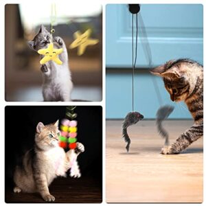 Cat Toys,Mice Toys for Indoor Cats,3 Pack Hanging Door Cat Toys with Tassel,Retractable Cat Toy with Rope Mouse Starfish Caterpillar,Interactive Cat Teaser Toy for Indoor Kitten Play Chase Exercise