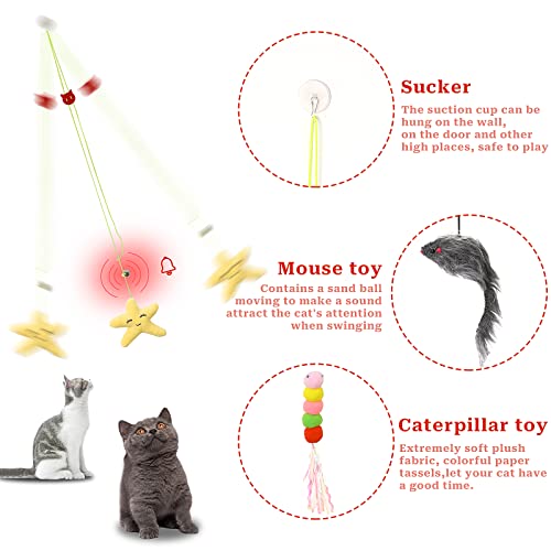 Cat Toys,Mice Toys for Indoor Cats,3 Pack Hanging Door Cat Toys with Tassel,Retractable Cat Toy with Rope Mouse Starfish Caterpillar,Interactive Cat Teaser Toy for Indoor Kitten Play Chase Exercise