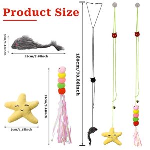 Cat Toys,Mice Toys for Indoor Cats,3 Pack Hanging Door Cat Toys with Tassel,Retractable Cat Toy with Rope Mouse Starfish Caterpillar,Interactive Cat Teaser Toy for Indoor Kitten Play Chase Exercise