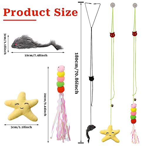 Cat Toys,Mice Toys for Indoor Cats,3 Pack Hanging Door Cat Toys with Tassel,Retractable Cat Toy with Rope Mouse Starfish Caterpillar,Interactive Cat Teaser Toy for Indoor Kitten Play Chase Exercise