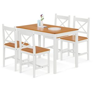 5-piece dining table set for 4 person, kitchen dinner table and 4 chairs (natural)