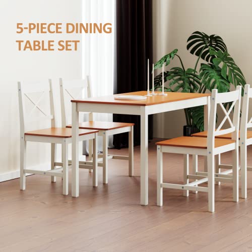 5-Piece Dining Table Set for 4 Person, Kitchen Dinner Table and 4 Chairs (Natural)