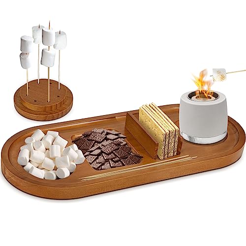 S'Mores Caddy,Wooden Smores Station,Wooden Serving Tray for Breakfast and Coffee, Farmhouse S'Mores Tray,Coffee Table Tray for Coffee Bar Accessories and Organizer Countertop