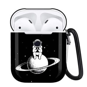 spaceman airpods case compatiable with airpods 1&2 - airpods 1&2 cover with key chain, full protective durable shockproof personalize wireless headphone case…