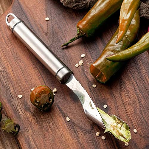 JIANYI Kitchen 2-in-1 Jalapeno Corer, 18/8 Stainless Steel Bell Pepper Corer Tool Remover with Serrated Edges, Jalapeno Pepper Corer and Deseeder For Removing Vegetable Tops & Seeds