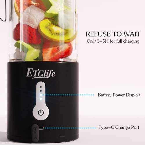 Small Blender, ETGlife Small Blender for Shakes and Smoothies, 18.5 Oz Travel Cup Design, 6 Blades & 150W Power Portable Blender with USB C Rechargeable, Perfect for Travel, Office, Gym & School