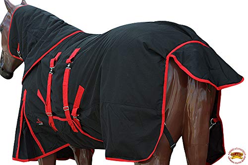 HILASON 76 in 1200D Turnout Winter Horse Neck Cover Belly Wrap Sheet Black