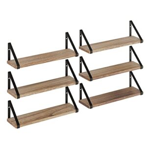 brightmaison bgt 17"x4.5" monza floating shelves for wall, wall bookshelf living room decor, kitchen shelves, rustic floating shelf set for office, wall shelves for bedroom burnt set of 6