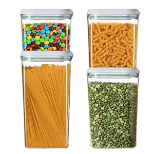 spbmy airtight food storage containers, clear plastic kitchen canisters set with pop up airtight lids for cereal, snacks and sugar, 4 piece set cereal containers storage