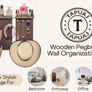 TAPUAJ 2 Wall Organizer with Wooden Board and 2 Bags - 15 x 8-2/3 inches - Wall Mounted - Includes Panel and Trim -Brown