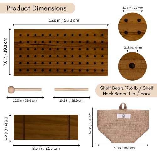 TAPUAJ 2 Wall Organizer with Wooden Board and 2 Bags - 15 x 8-2/3 inches - Wall Mounted - Includes Panel and Trim -Brown